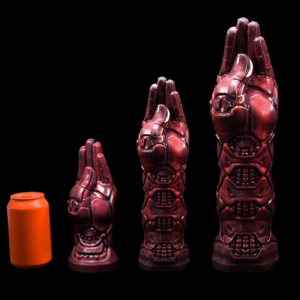 Three size comparison of The Sentinel – small, medium, large fisting toys