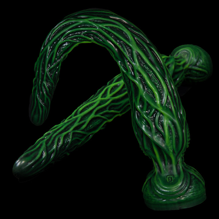 Two tentacle depth trainer dildos in a green highlight with Odyssey Logo