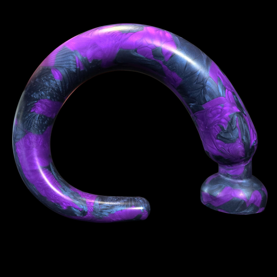 Purple and dark blue curved object on a black background