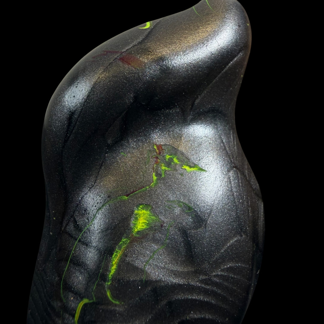 OD188 - Lycan Dildo - Size Small 6.5" - Soft Firmness - Odyssey Black & UV Green