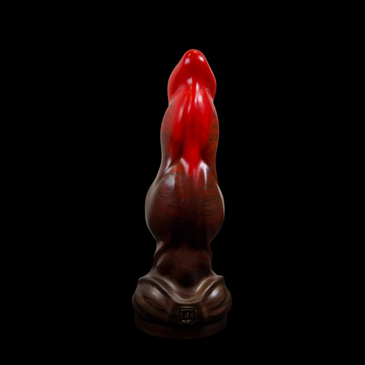 OD190 - Lycan Dildo - Size Small 6.5" - Squishy Soft Firmness - Vibrating Base - Colour Devil Red & Lycan Fur Fade
