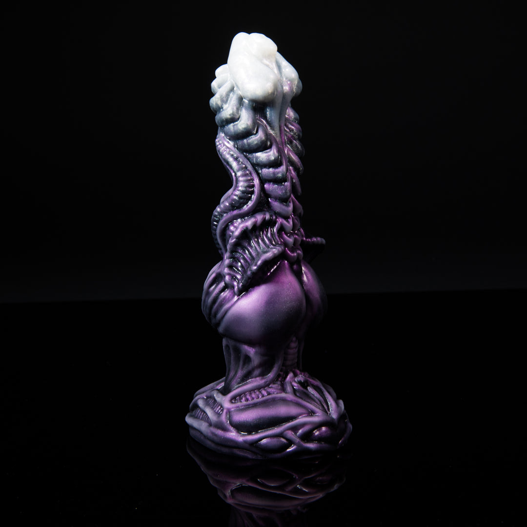 Xenomorph Themed Ribbed Dildo in purple and white highlight