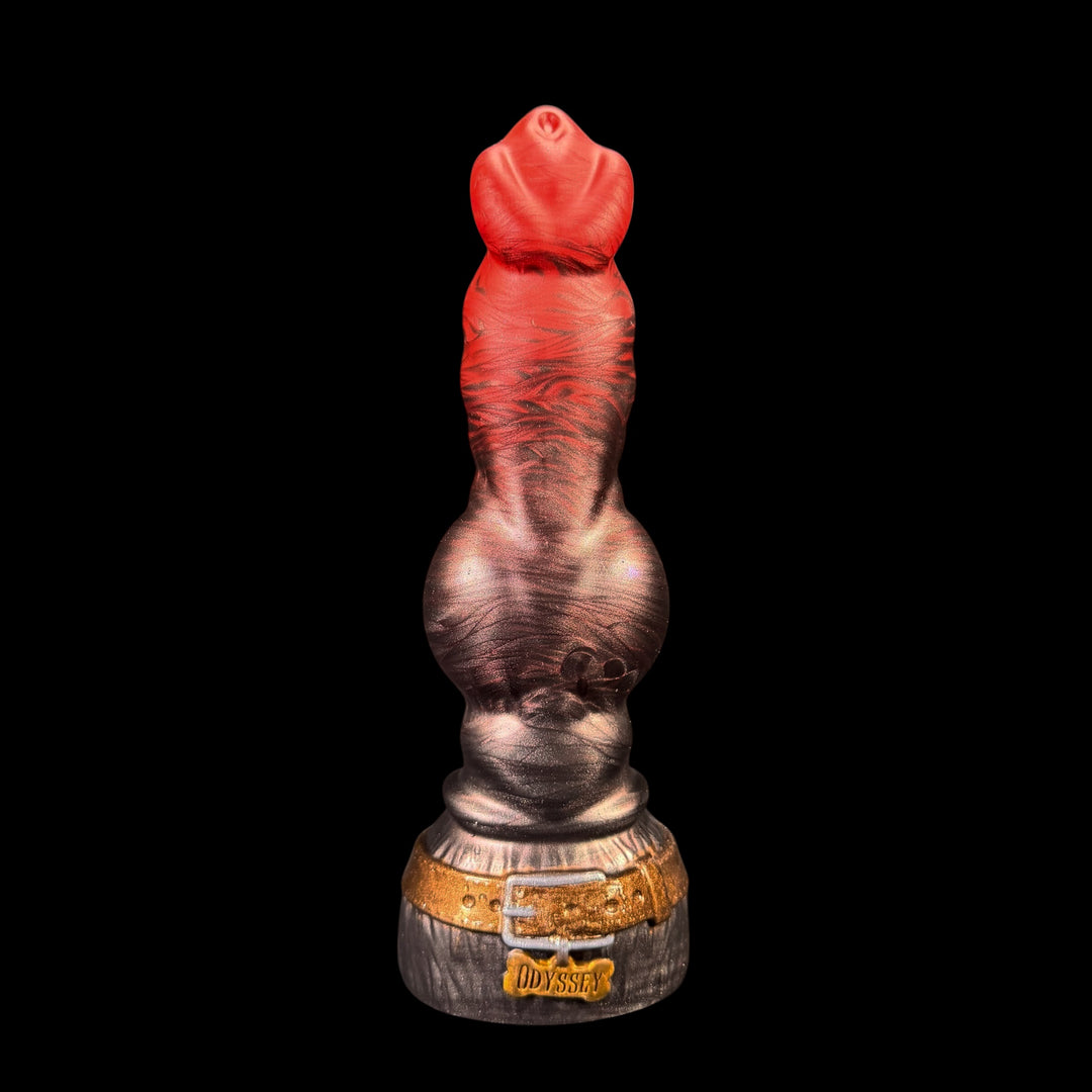 Knotted Werewolf Dildo in Red with Dog Tag