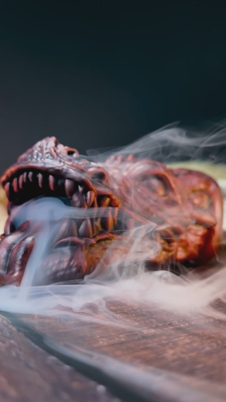 Dragon Head Sculpture with smoke coming from it's mouth